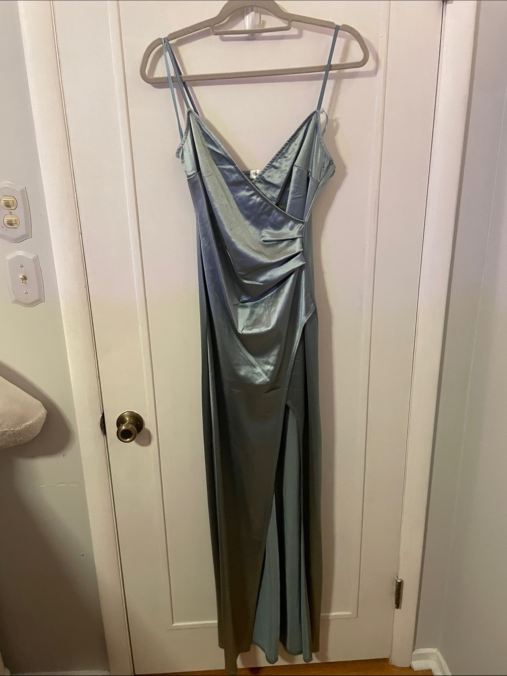 Emerald Sundae Satin Slip Maxi Dress in Seafoam Green
